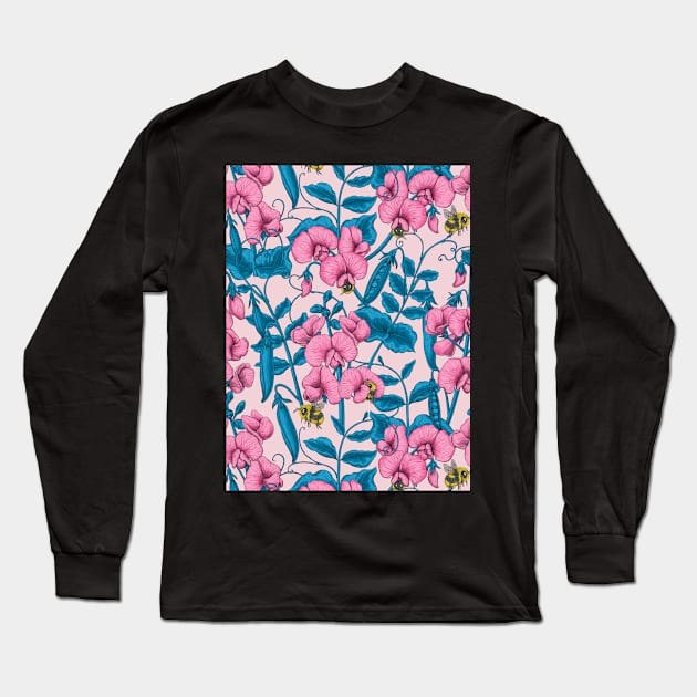 Sweet peas and bumblebees Long Sleeve T-Shirt by katerinamk